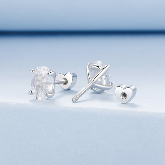925 Sterling Silver Earrings with Pavé Setting CZ, 0.7*0.5cm, for Women - view 2