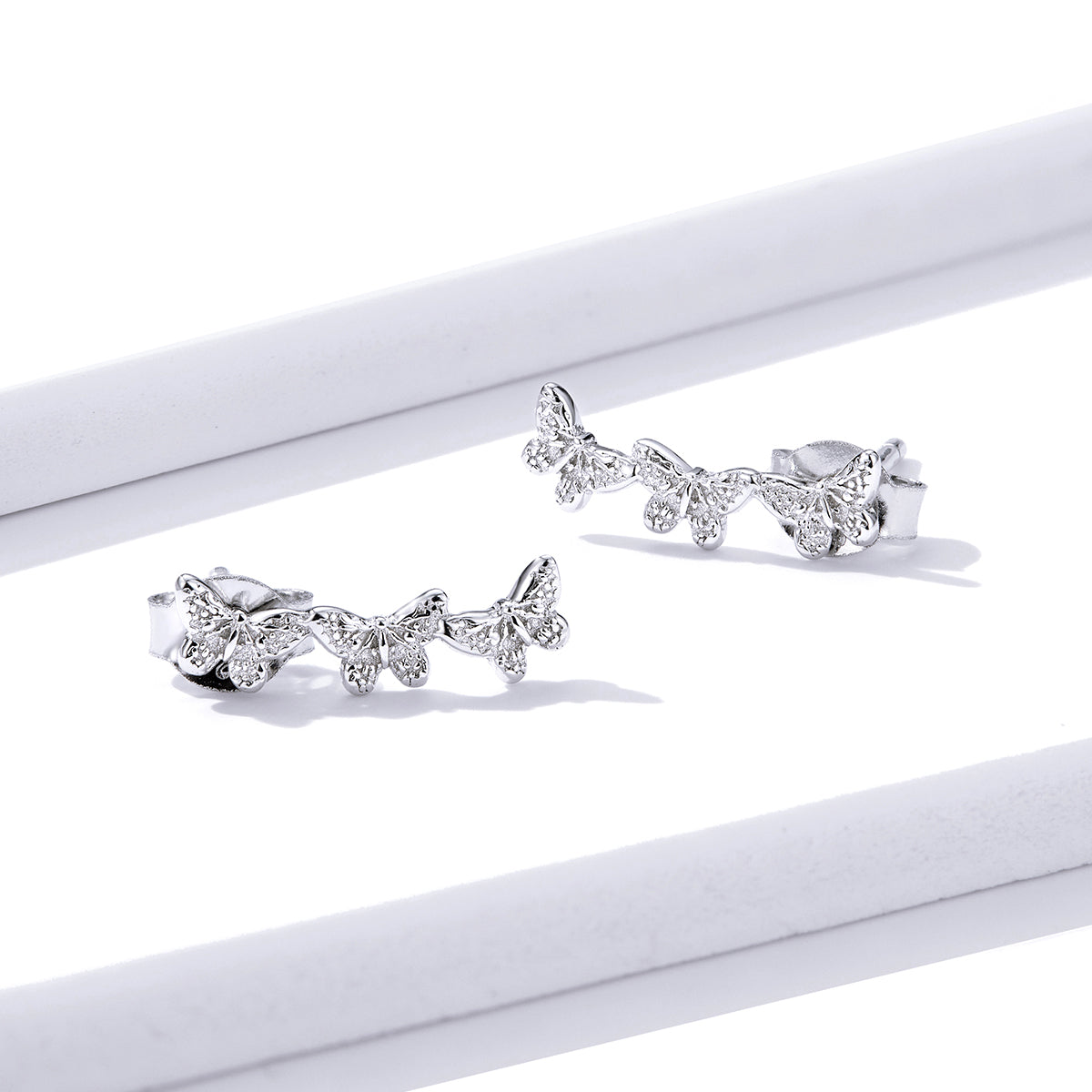 925 Sterling Silver Earrings - 1.4x0.5 cm - Platinum Plated for Women