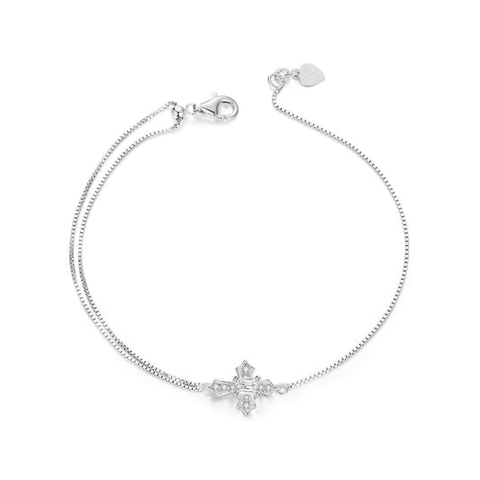 925 Sterling Silver White Gold Plated Bracelet with CZ Pendant 200mm for Women