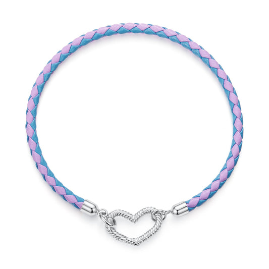 925 Sterling Silver White Gold Plated 17cm Heart Hand Rope Bracelet for Women