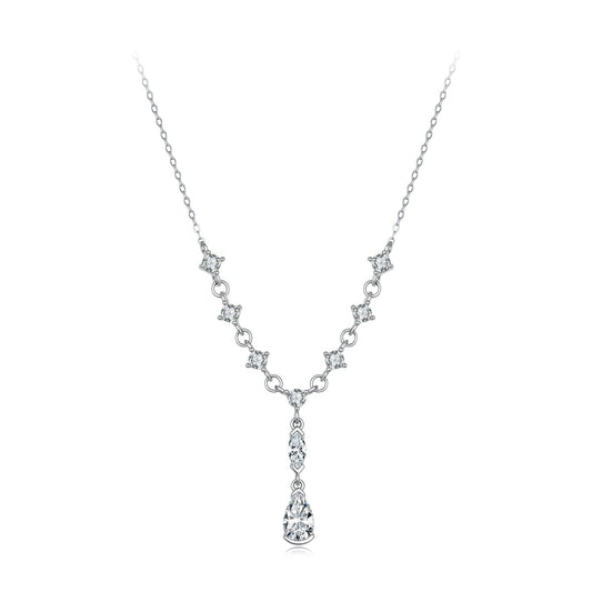 925 Sterling Silver White Gold Plated 1 Carat Moissanite 40+5cm Pavé CZ Necklace for Women