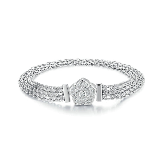 925 Sterling Silver and Platinum Plated 17.0 cm Pavé Setting CZ Bracelet for Women