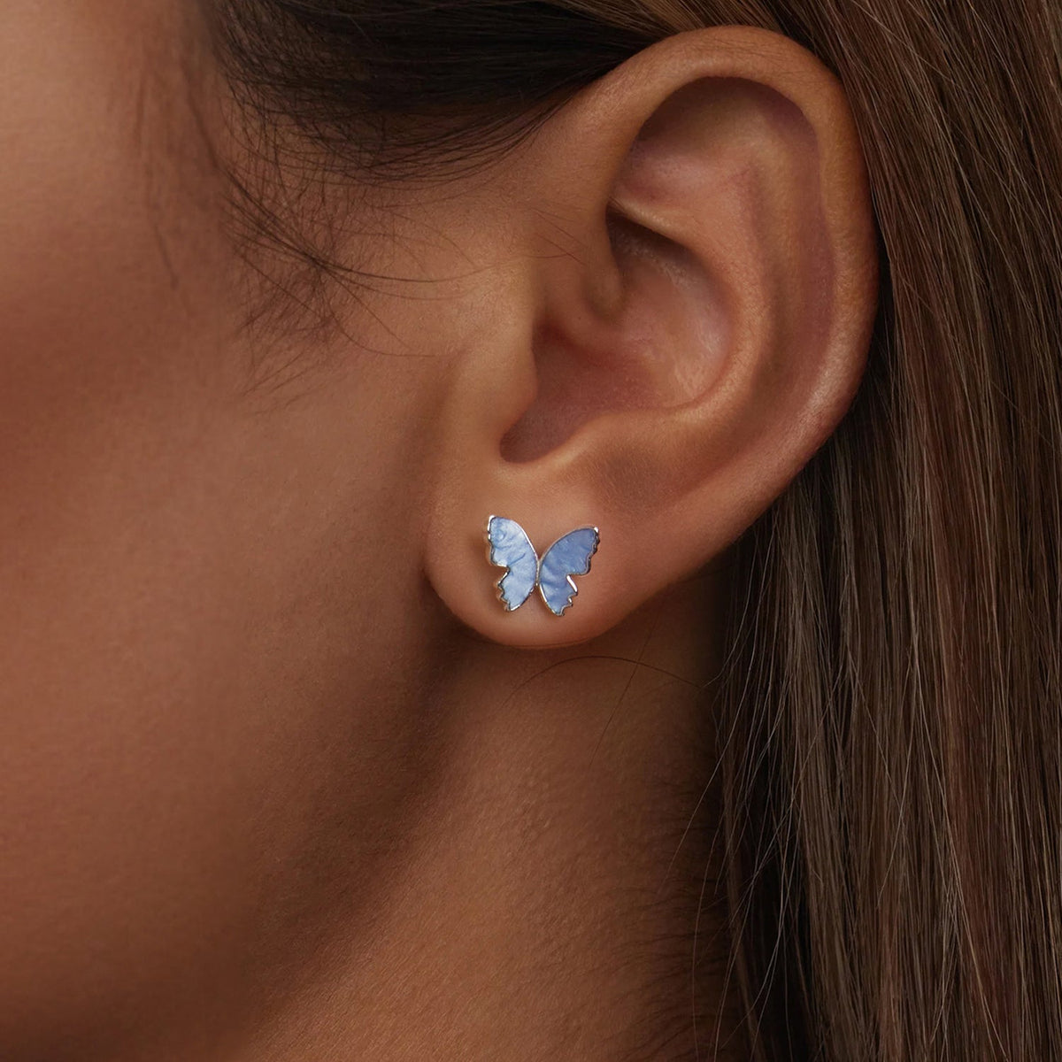 925 Sterling Silver Enamel White Gold Plated Earrings for Women - 1.0x1.2cm