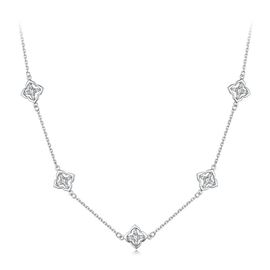 925 Sterling Silver + Moissanite Necklace with Plated White Gold - 40+5cm Length for Women