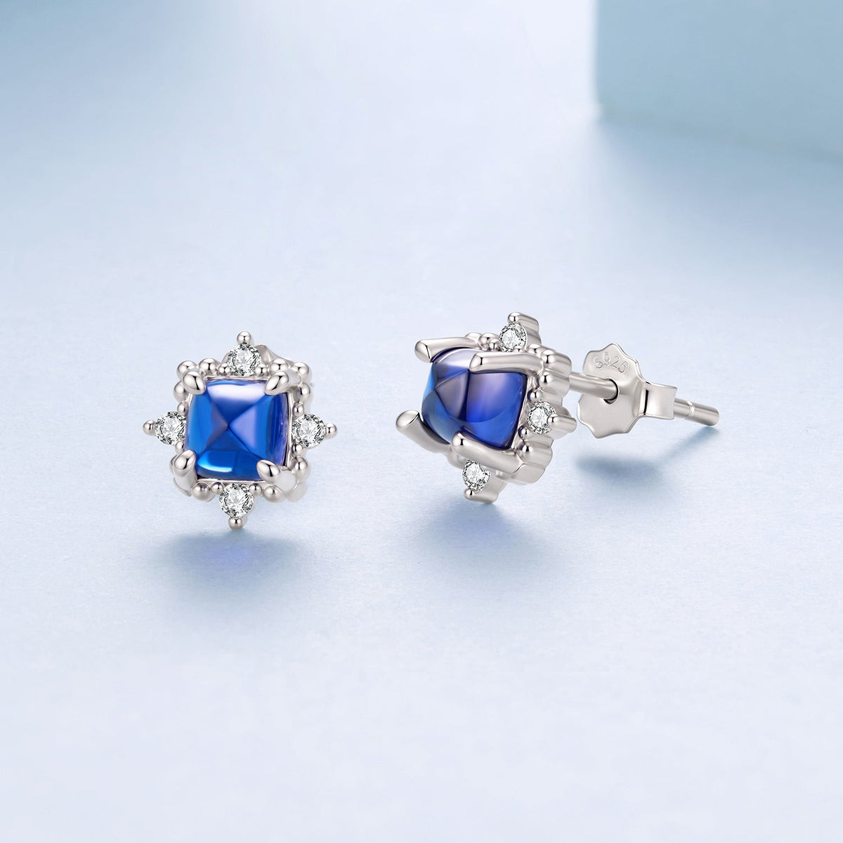 925 Sterling Silver White Gold Plated 0.8 x 0.8 cm Synthetic Spinel CZ Earrings for Women