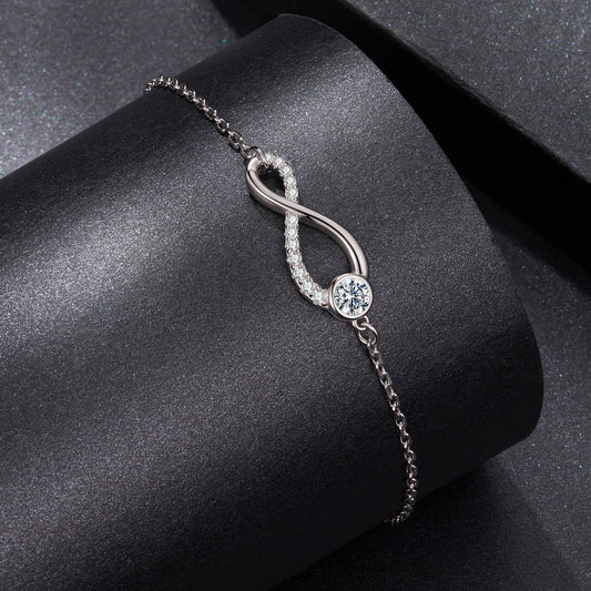925 Sterling Silver Moissanite Pavé Bracelet for Women - 21cm, White Gold Plated, CZ