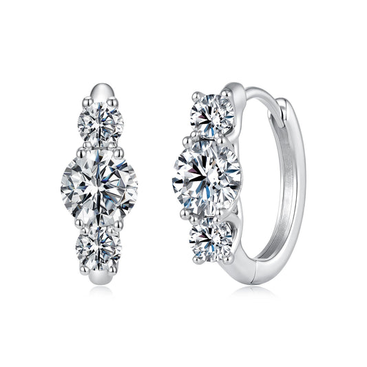 925 Sterling Silver White Gold Plated Moissanite 1.3x0.5cm Hoop Earrings for Women
