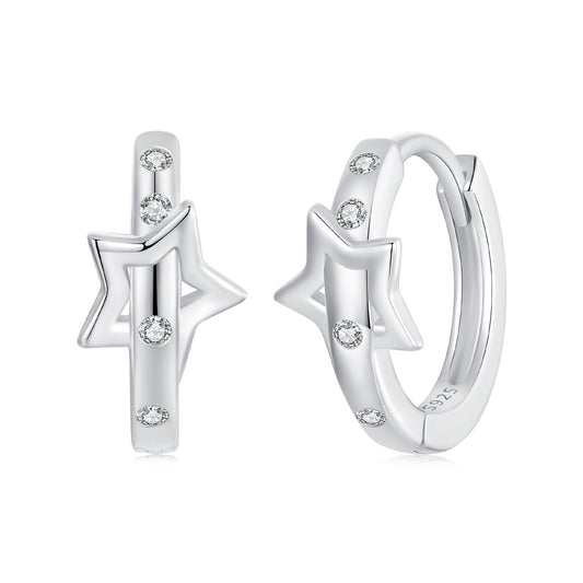 925 Sterling Silver & White Gold Earrings with Pavé Setting CZ - 12x6mm for Women