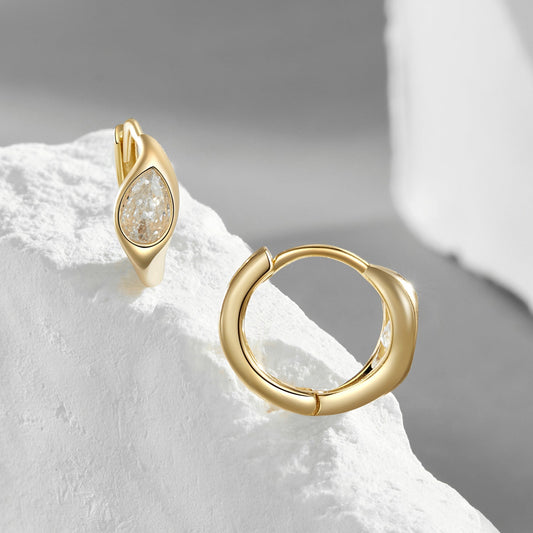 925 Sterling Silver Pave Setting CZ Earrings with Gold Plating, 1.3x0.5cm for Women - view 2