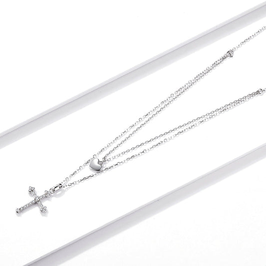 925 Sterling Silver Adjustable Platinum Plated Necklace with CZ - 1.4cm for Women