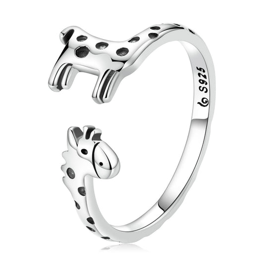 Anillo de jirafa oxidado de plata de ley 925 para mujer