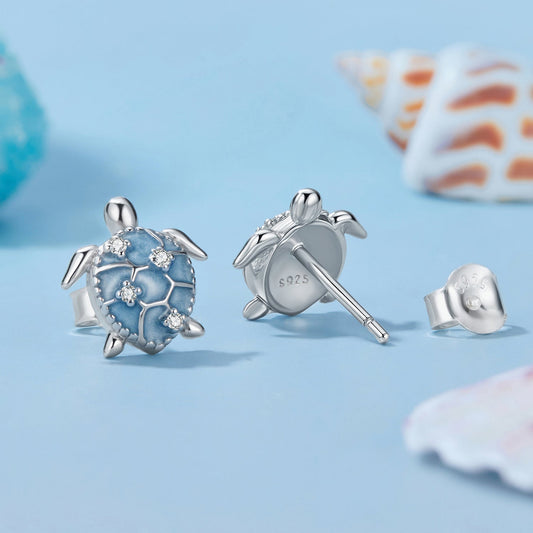 925 Sterling Silver Earrings with Enamel CZ in White Gold, 1.0x0.9cm for Women - view 2