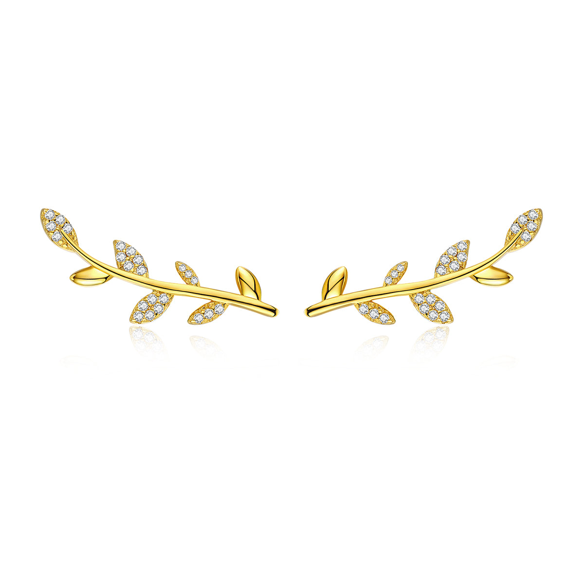 925 Sterling Silver Earrings with Gold Plating and CZ - 0.9x2.5cm for Women