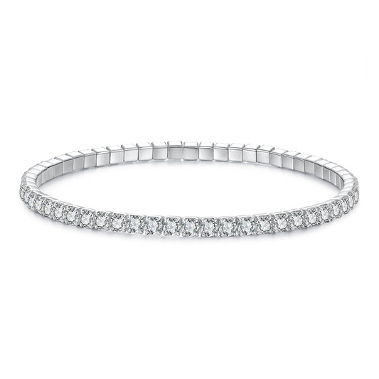 925 Sterling Silver White Gold Plated 16cm Stretchable CZ Bracelet for Women