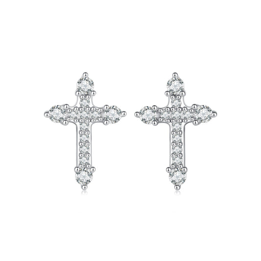 925 Sterling Silver Earrings with Pavé Setting CZ in White Gold Plating - 1.2x0.8cm for Women - view 2