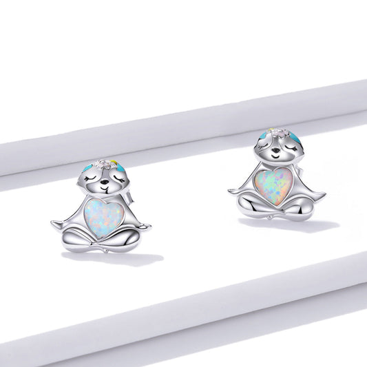 925 Sterling Silver Earrings with Translucent Opal - view 2