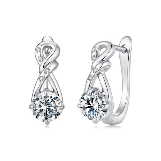 925 Sterling Silver White Gold Plated 0.5ct Moissanite 1.4cm Pavé CZ Hoop Earrings for Women