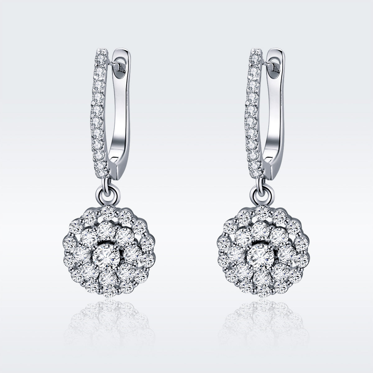 925 Sterling Silver Plated Platinum Pavé Setting CZ Earrings