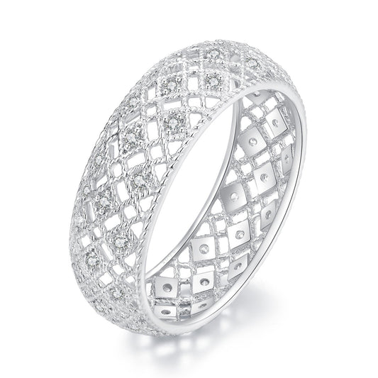 Anillo de mujer de plata de ley 925 y platino chapado con circonitas cúbicas pavé, talla 6