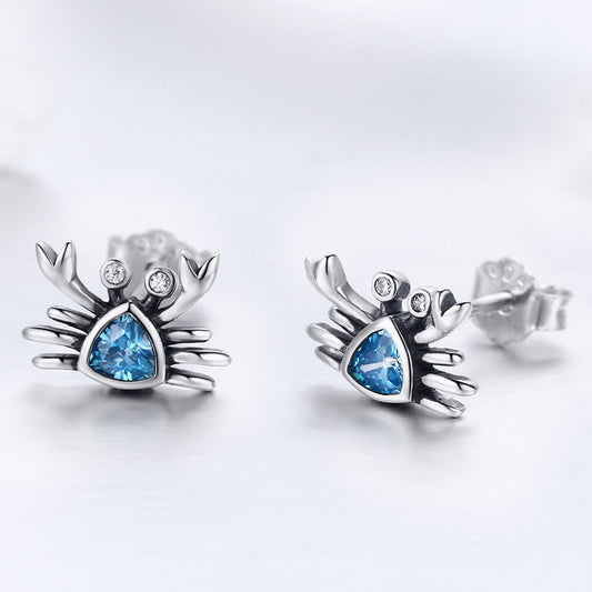 925 Sterling Silver Oxidized CZ Earrings 0.7cm x 1cm for Women