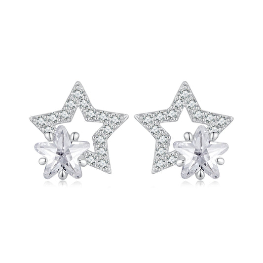 925 Sterling Silver Earrings 9x9mm with Pavé Setting CZ for Women - view 2