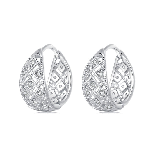 925 Sterling Silver White Gold Plated Pave Setting CZ Earrings 13*6mm for Women - view 2