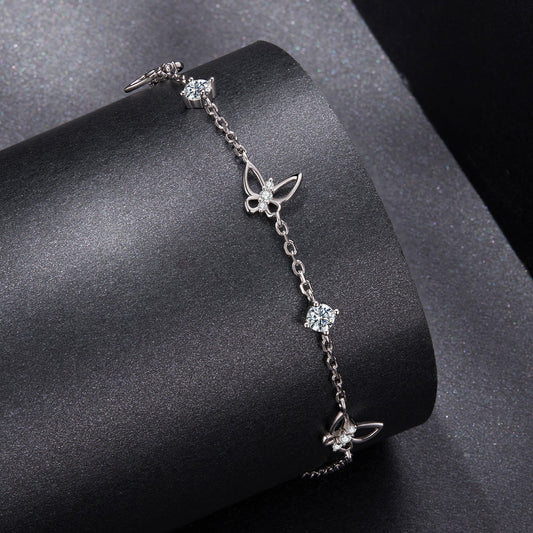 925 Sterling Silver White Gold Plated Bracelet with Moissanite, 15+6cm, for Women