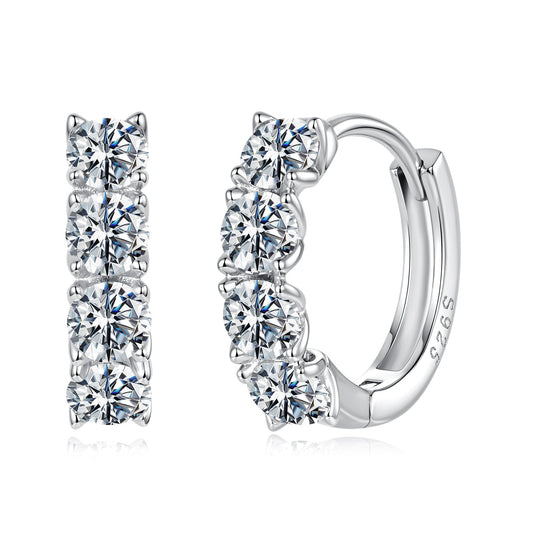 925 Sterling Silver White Gold Plated 0.10 Ct Moissanite CZ 1.1 cm Hoop Earrings for Women