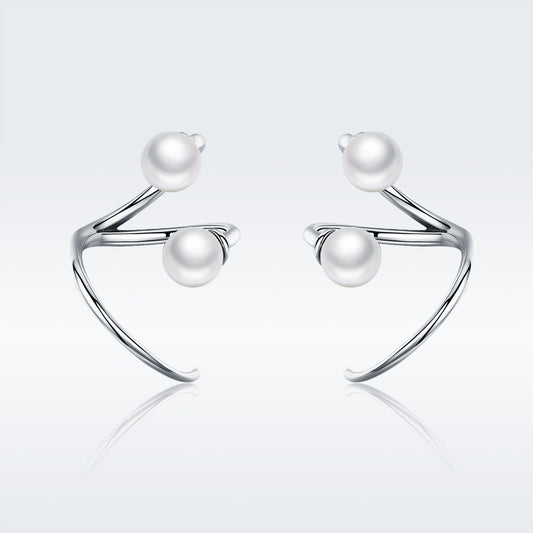 925 Sterling Silver Oxidized Earrings with Shell Pearl for Women