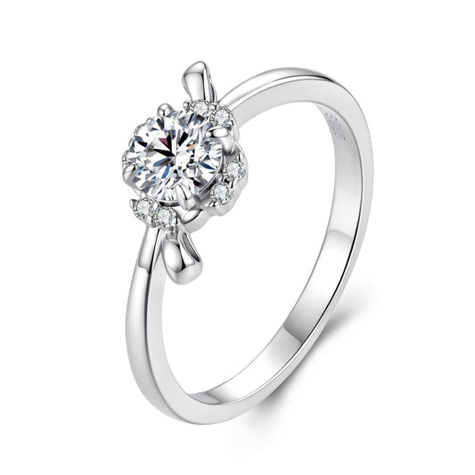 925 Sterling Silver White Gold Plated 0.5ct Moissanite Pavé CZ Size 6 Ring for Women