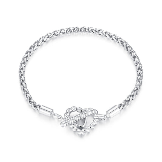 925 Sterling Silver 3.0mm Plated Platinum Bracelet Size 17.0 for Women