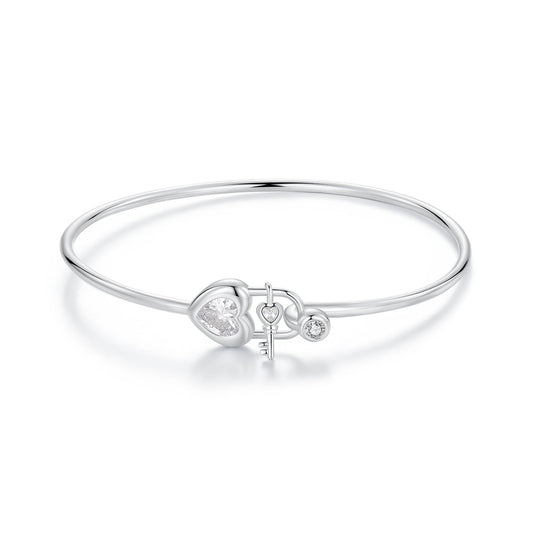 925 Sterling Silver Bracelet with CZ, 17mm, White Gold Plated, For Women