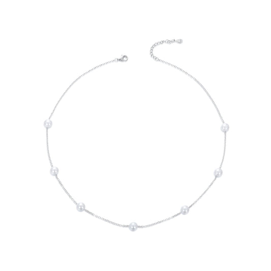 925 Sterling Silver White Gold Plated Necklace with Shell Pearl 400+50mm