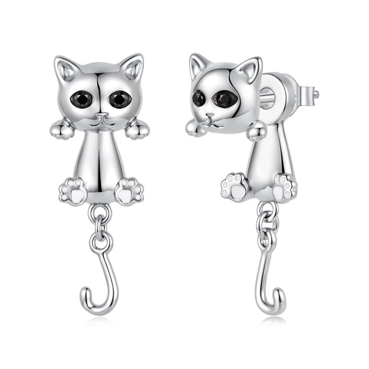 Brass & S925 Silver Earrings | 2.8*1.1cm | White Gold Plated with Pavé Setting CZ for Women