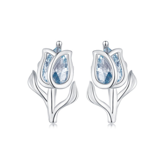 925 Sterling Silver Synthetic Spinel Earrings with Platinum Plating - 12x7mm - view 2