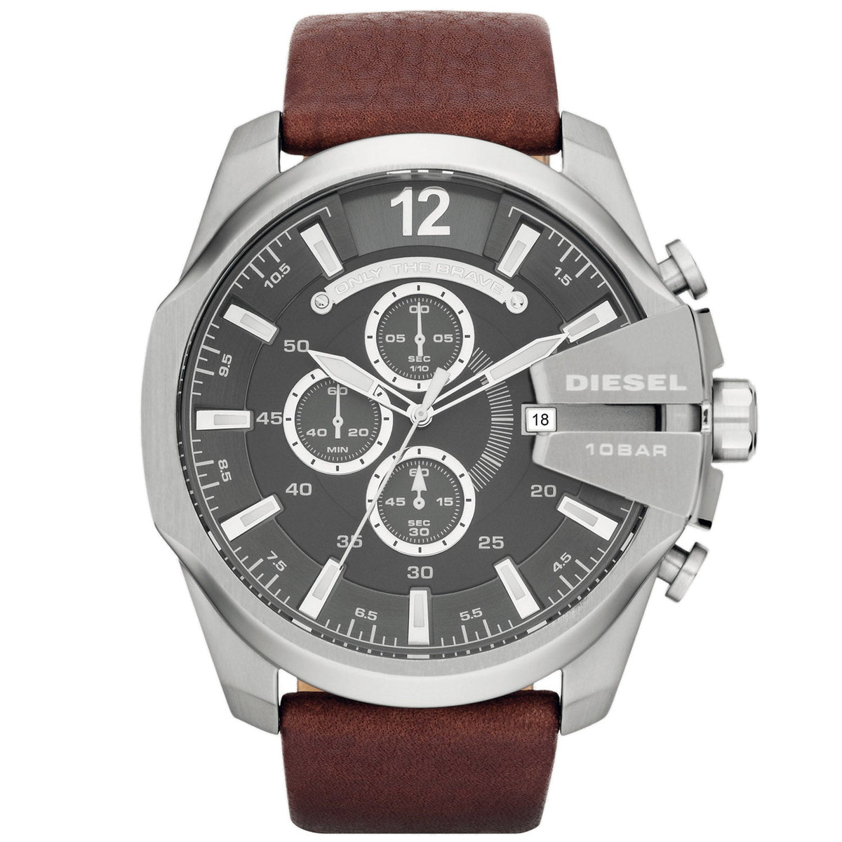 Diesel Men's Reloj Watch 45mm Black Dial Brown Rubber Strap