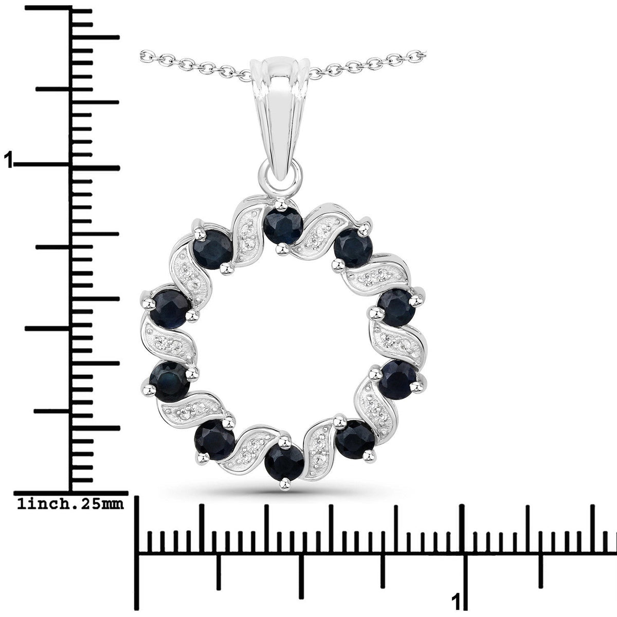 1.30 Carat Genuine Blue Sapphire and White Topaz .925 Sterling Silver Pendant