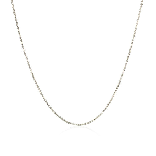 Cadena de trigo redonda de oro blanco de 14k con corte de diamante de 0,6mm