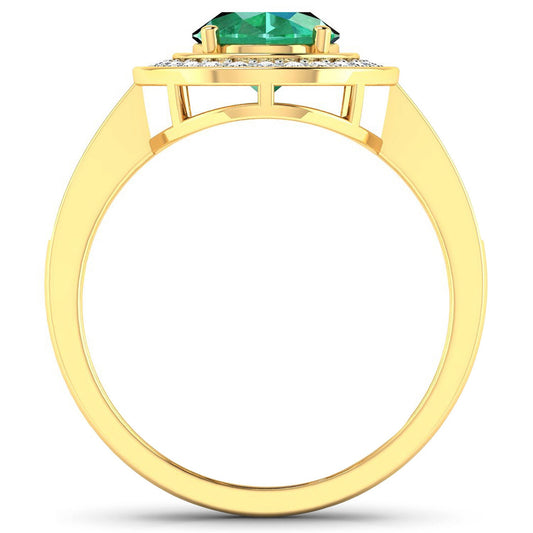 Anillo de oro amarillo de 14 quilates con auténtica esmeralda zambiana de 1,87 quilates y diamantes blancos