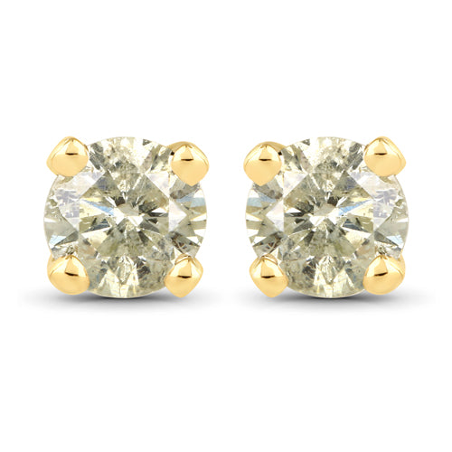 0.92 Carat Genuine LB Diamond 14K Yellow Gold Earrings
