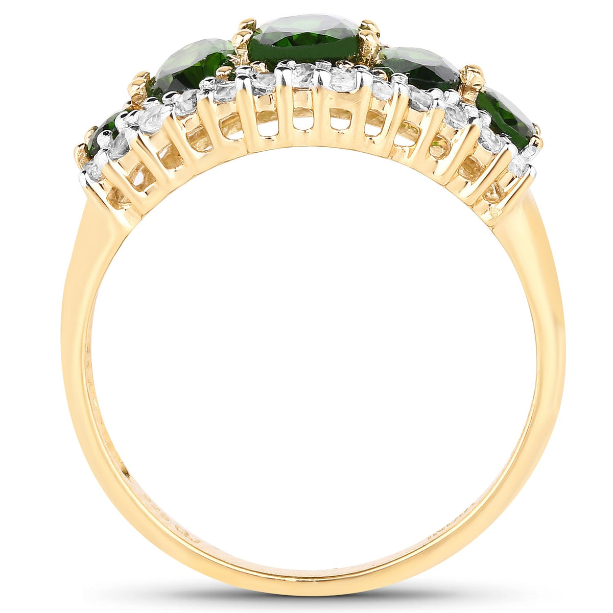 Anillo de plata de ley .925 con baño de oro amarillo de 18K, diópsido de cromo genuino de 2.70 quilates y topacio blanco