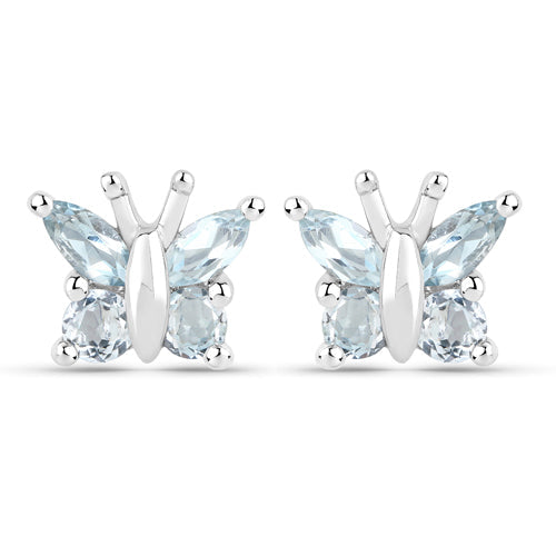 18K White Gold Plated 1.12 Carat Genuine Blue Topaz .925 Sterling Silver Earrings - view 2