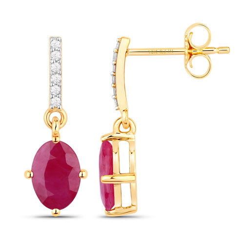 Pendientes de oro amarillo de 10K con rubí auténtico de 1,75 quilates y diamantes blancos