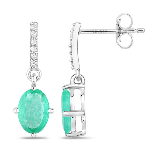 1.49 Carat Genuine Zambian Emerald and White Diamond 10K White Gold Earrings - view 2