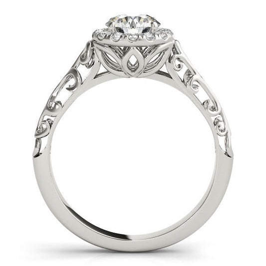 Anillo de compromiso de oro blanco de 14 quilates con diamantes redondos estilo halo antiguo (5/8 quilates en total)