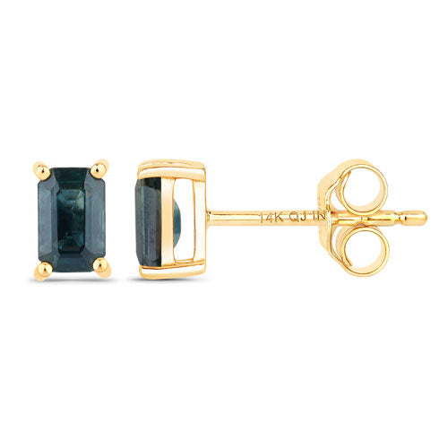 Pendientes de zafiro azul genuino de 0,80 quilates en oro amarillo de 14 quilates