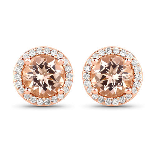 1.60 Carat Genuine Morganite and White Diamond 14K Rose Gold Earrings - view 2