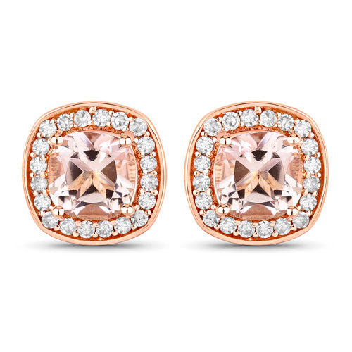 1.68 Carat Genuine Morganite and White Diamond 14K Rose Gold Earrings - view 2