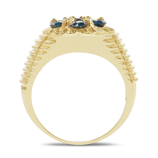 Anillo de Plata de ley .925 con baño de oro amarillo de 14 quilates y diamante azul genuino de 1.40 quilates