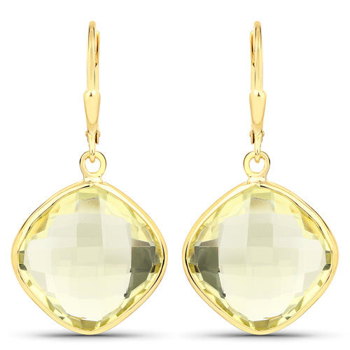21.40 Carat Genuine Lemon Quartz .925 Sterling Silver Earrings
